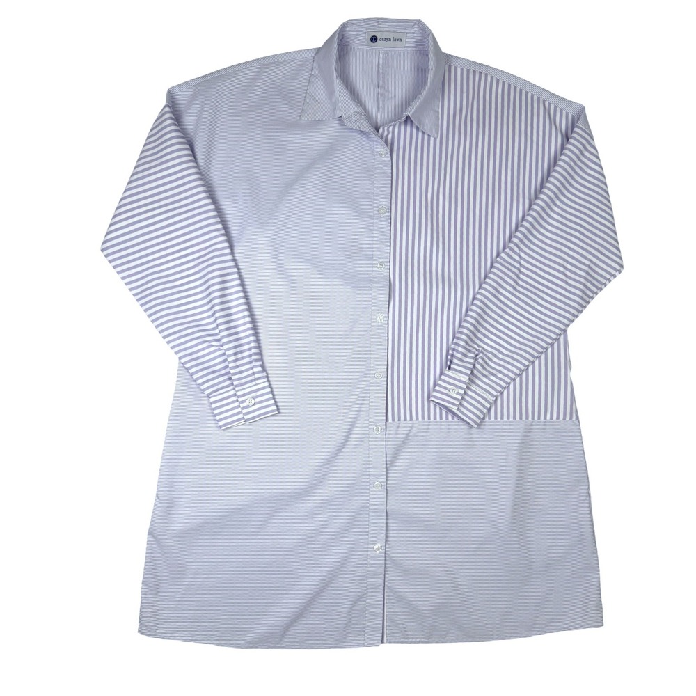 Caryn Lawn Striped Shirt Dress Womens One Size 4-12 Purple Excellent Pattern